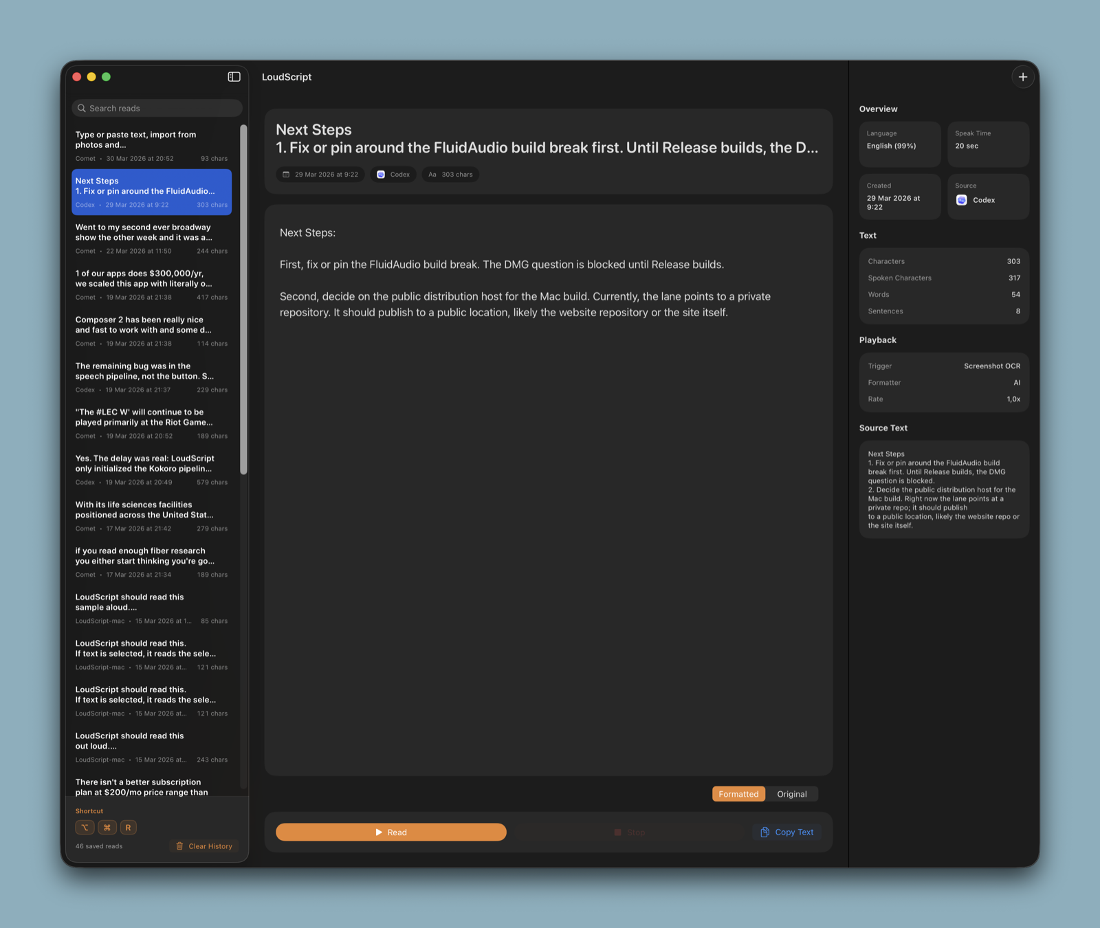 LoudScript for Mac main window